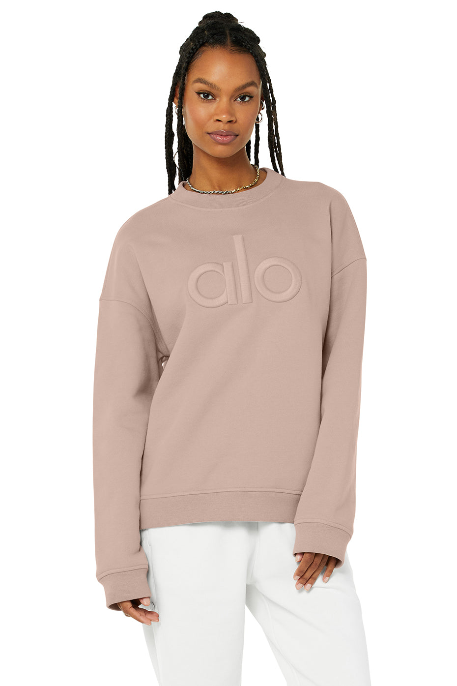 Renown Heavy Weight Emblem Crewneck Neck Pullover Top in Dusty Pink by Alo  Yoga
