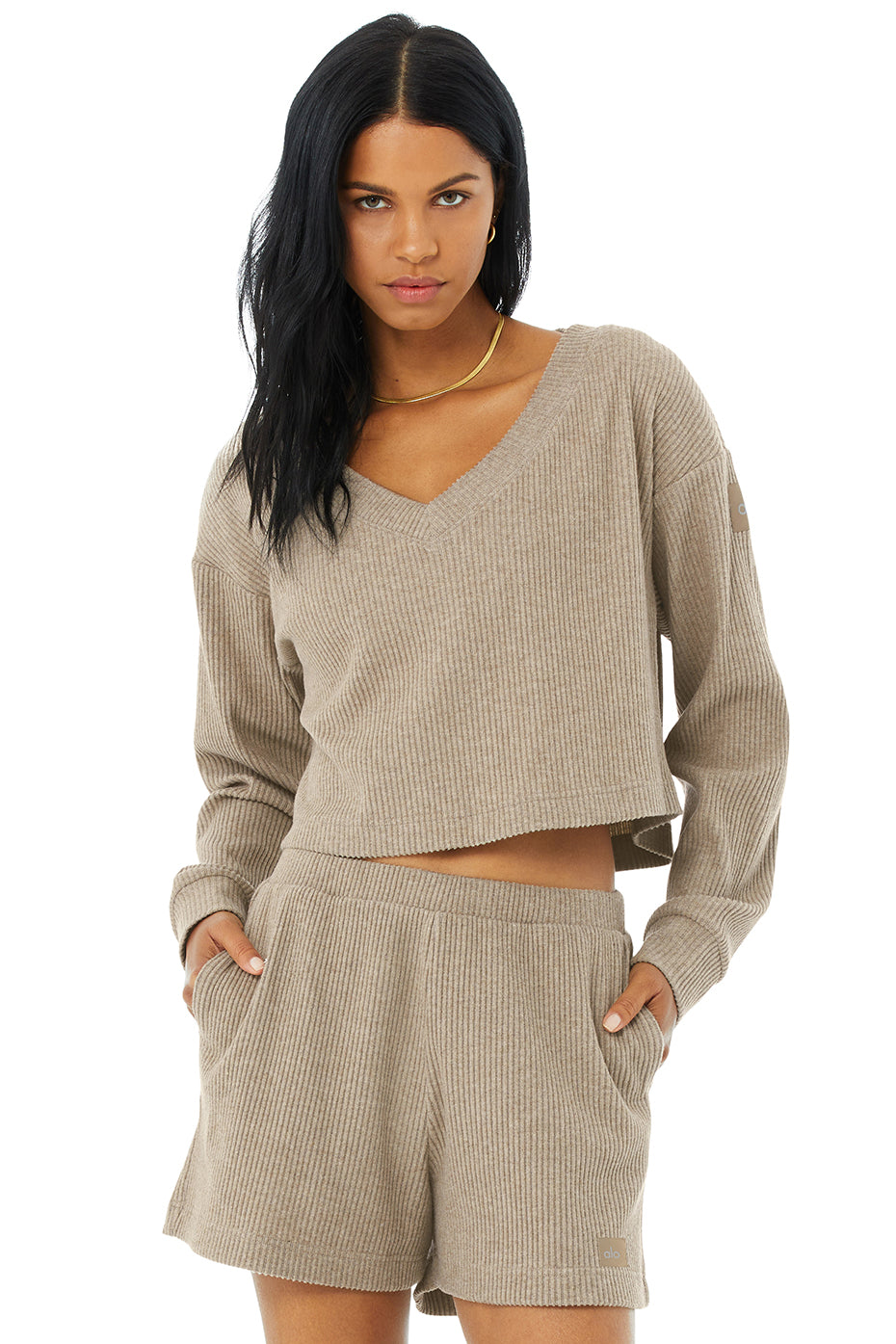 Muse V-Neck Pullover Top in Gravel Heather by Alo Yoga