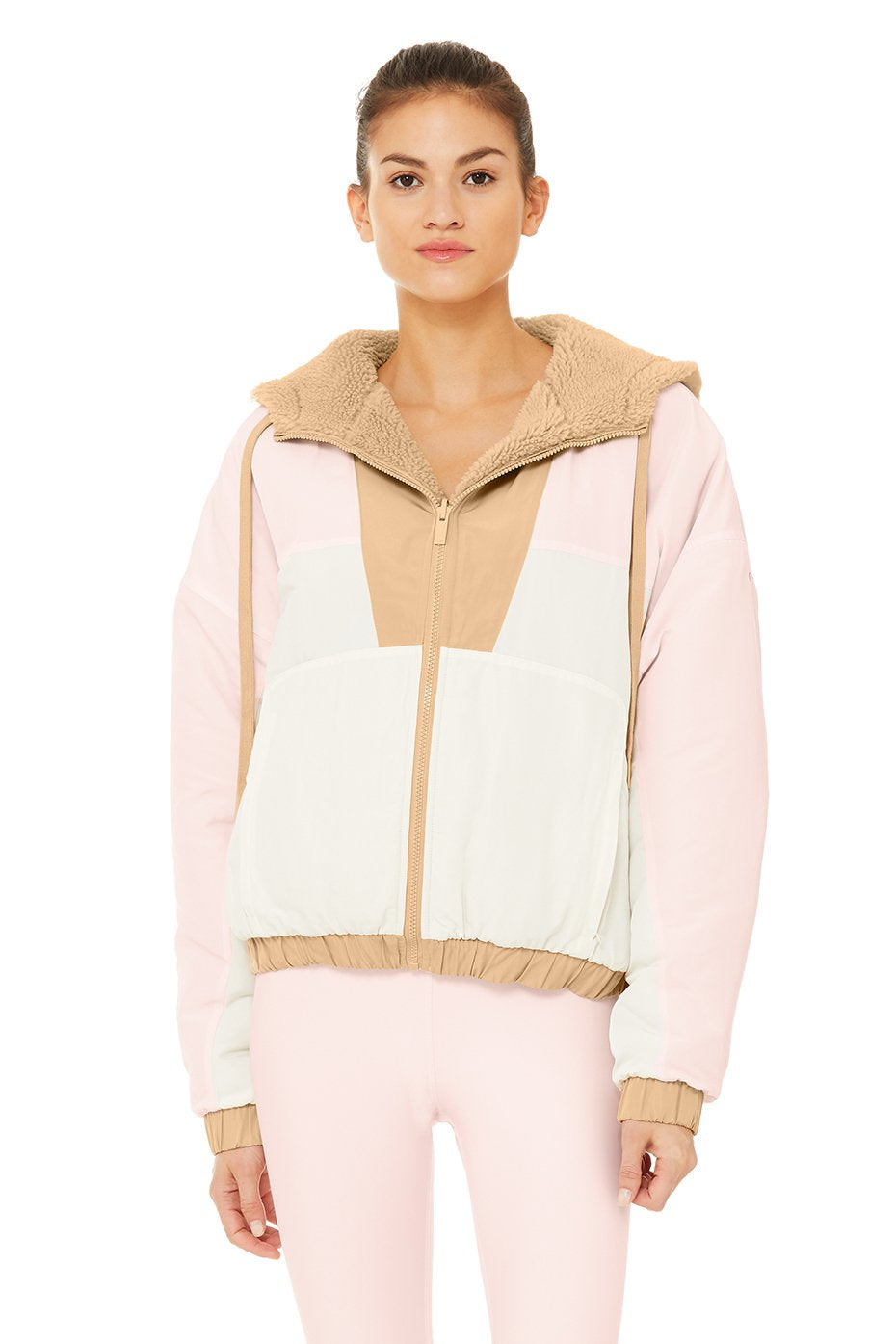 Duality Reversible Sherpa Jacket in Putty/Pristine/Soft Pink by Alo Yoga