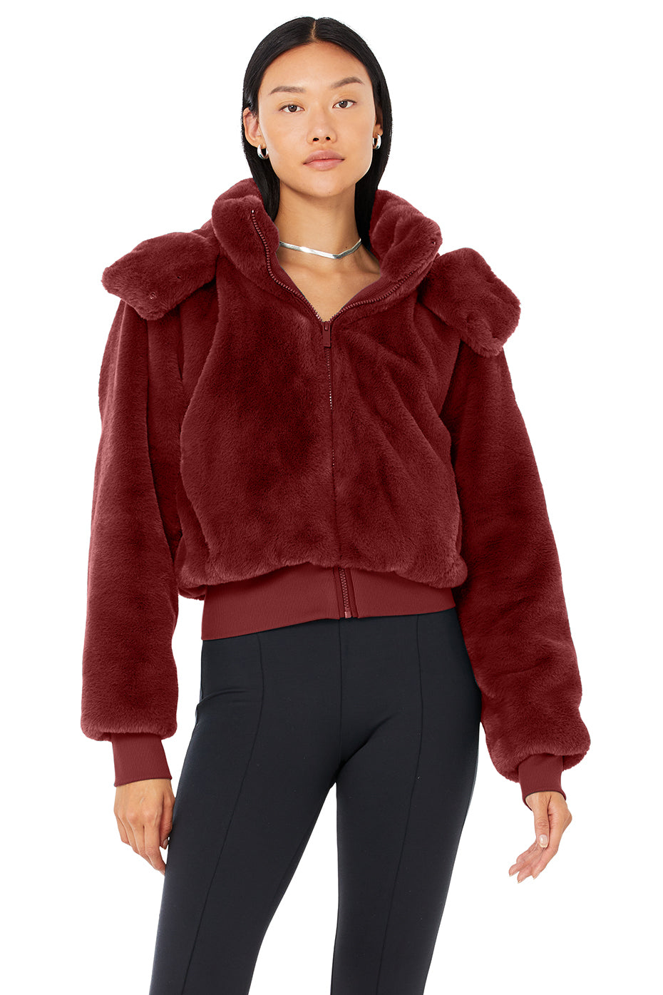 Faux Fur Foxy Jacket in Cranberry by Alo Yoga | Ballet for Women