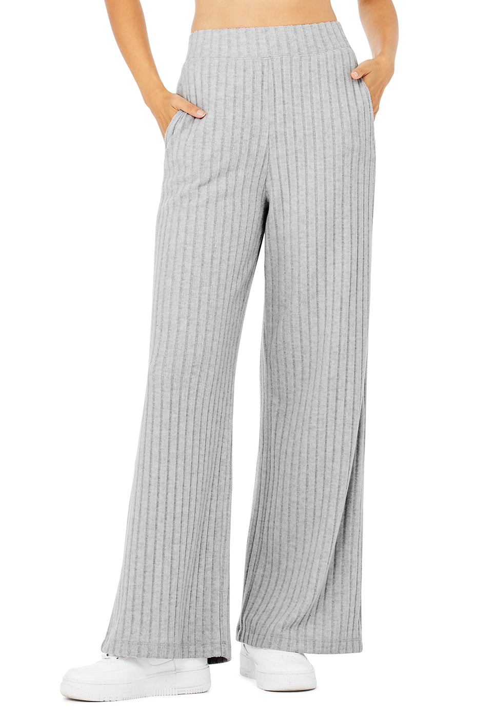 Ribbed Take Comfort Wide Leg Pants in Athletic Heather Grey by Alo Yoga