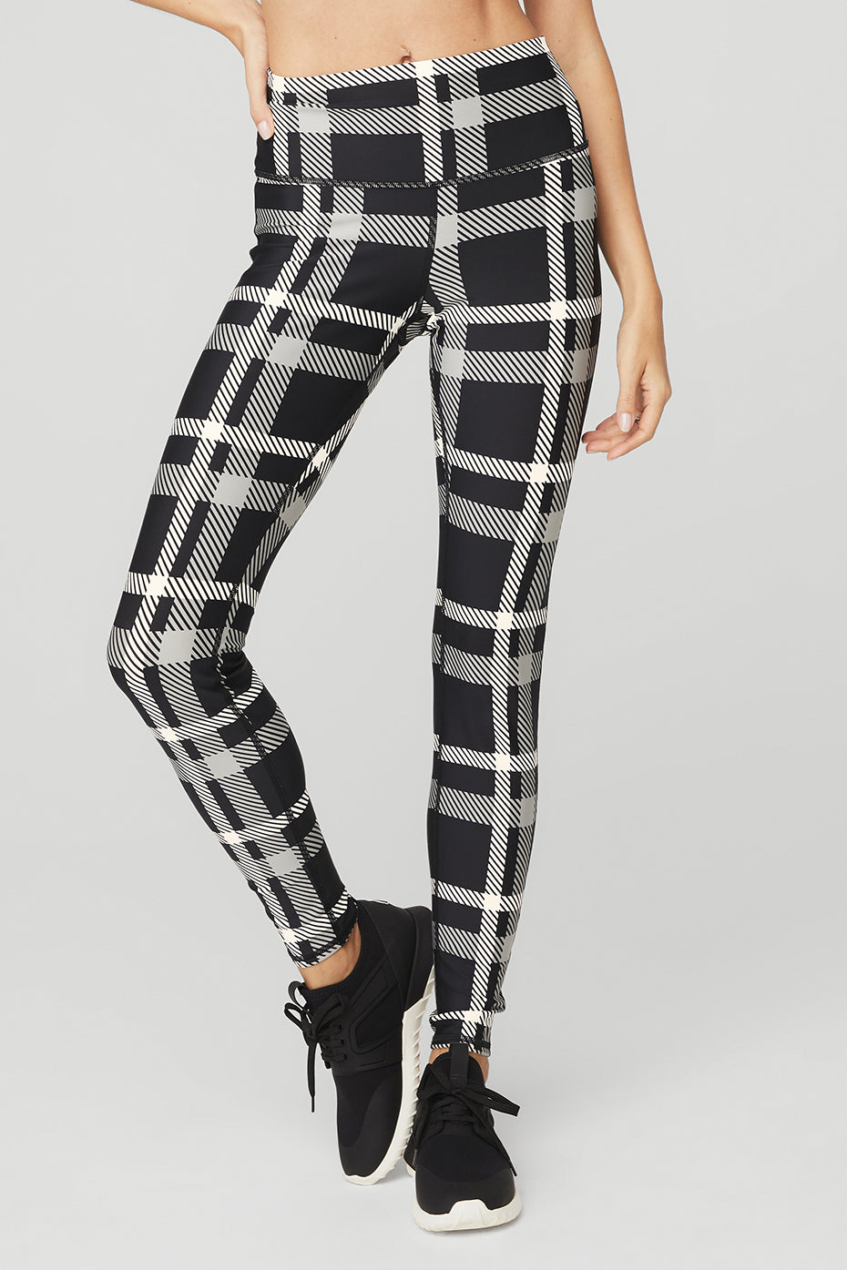 Airlift High-Waist Magnified Plaid Legging in Black/Ivory by Alo Yoga