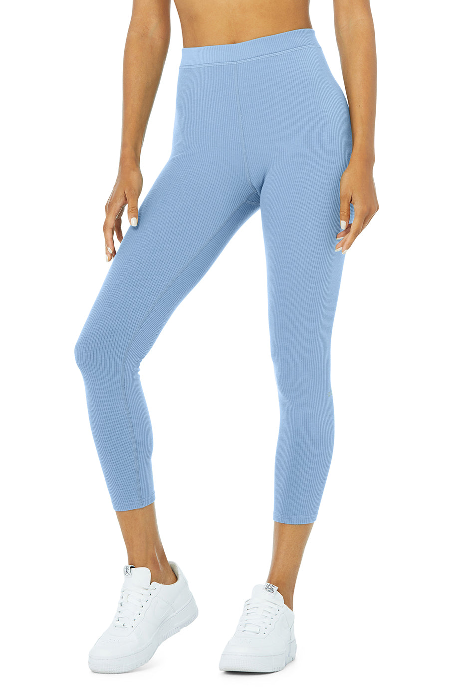 Ribbed High-Waist 7/8 Blissful Legging in Blue Skies by Alo Yoga