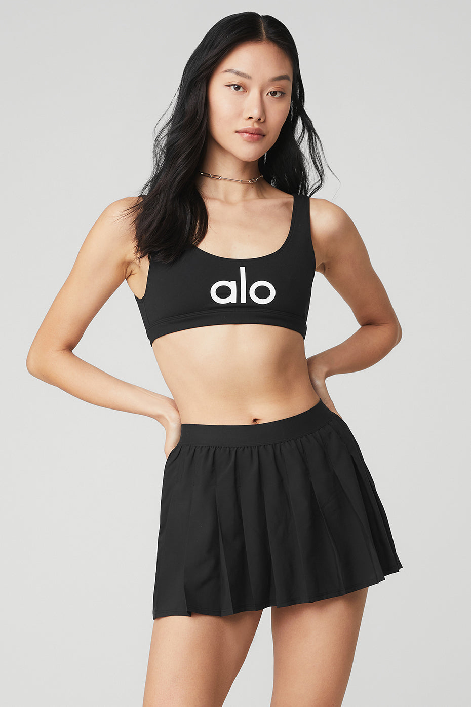 Ambient Logo Bra in Black/Alo/White by Alo Yoga