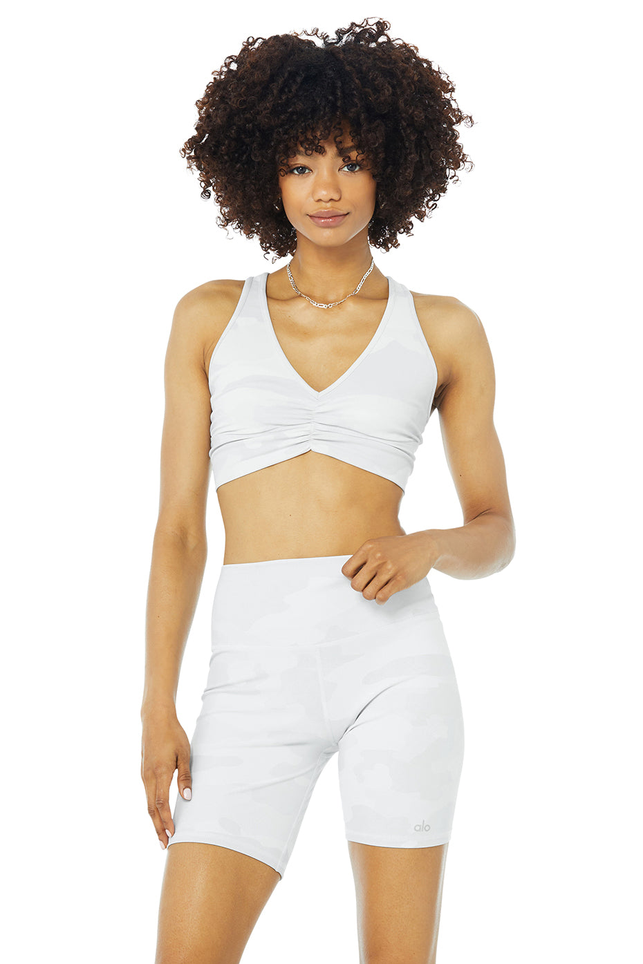 Vapor Wild Thing Bra in White Camouflage by Alo Yoga
