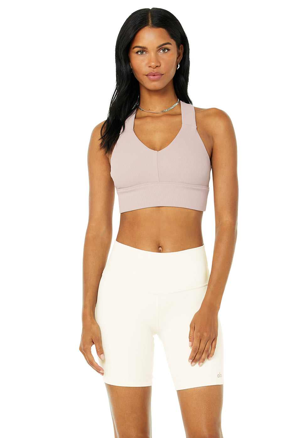 Alo Yoga Movement Sports Bra Crop Top Lace Up Dusty Rosewood Earth