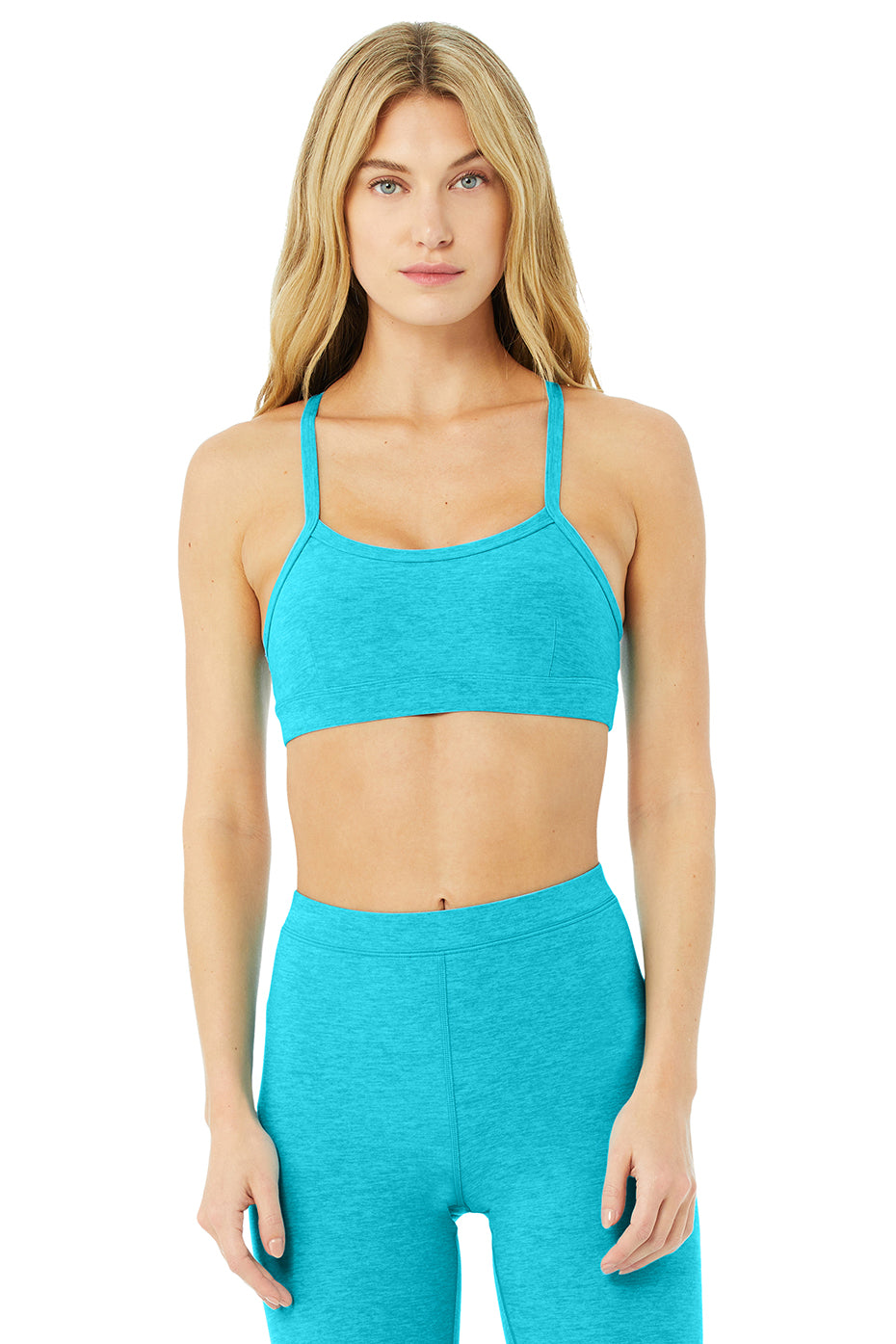 Alo Yoga Alosoft Serenity Sports Bra In Cloud Blue Mint Sage Heather Size S