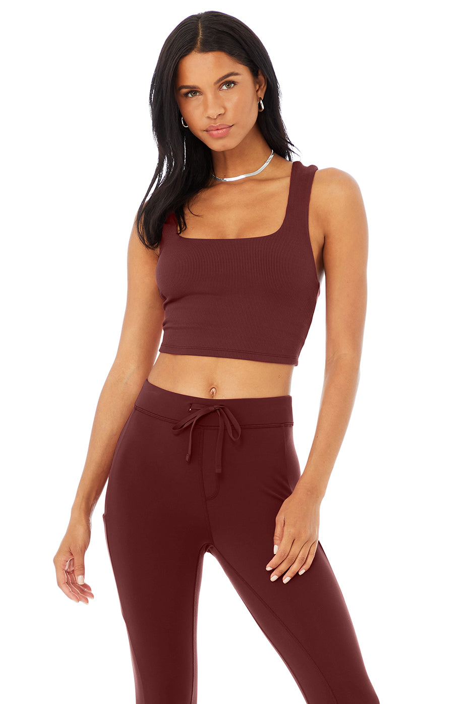 Alosoft Ribbed Chic Bra Tank Top in Cranberry by Alo Yoga