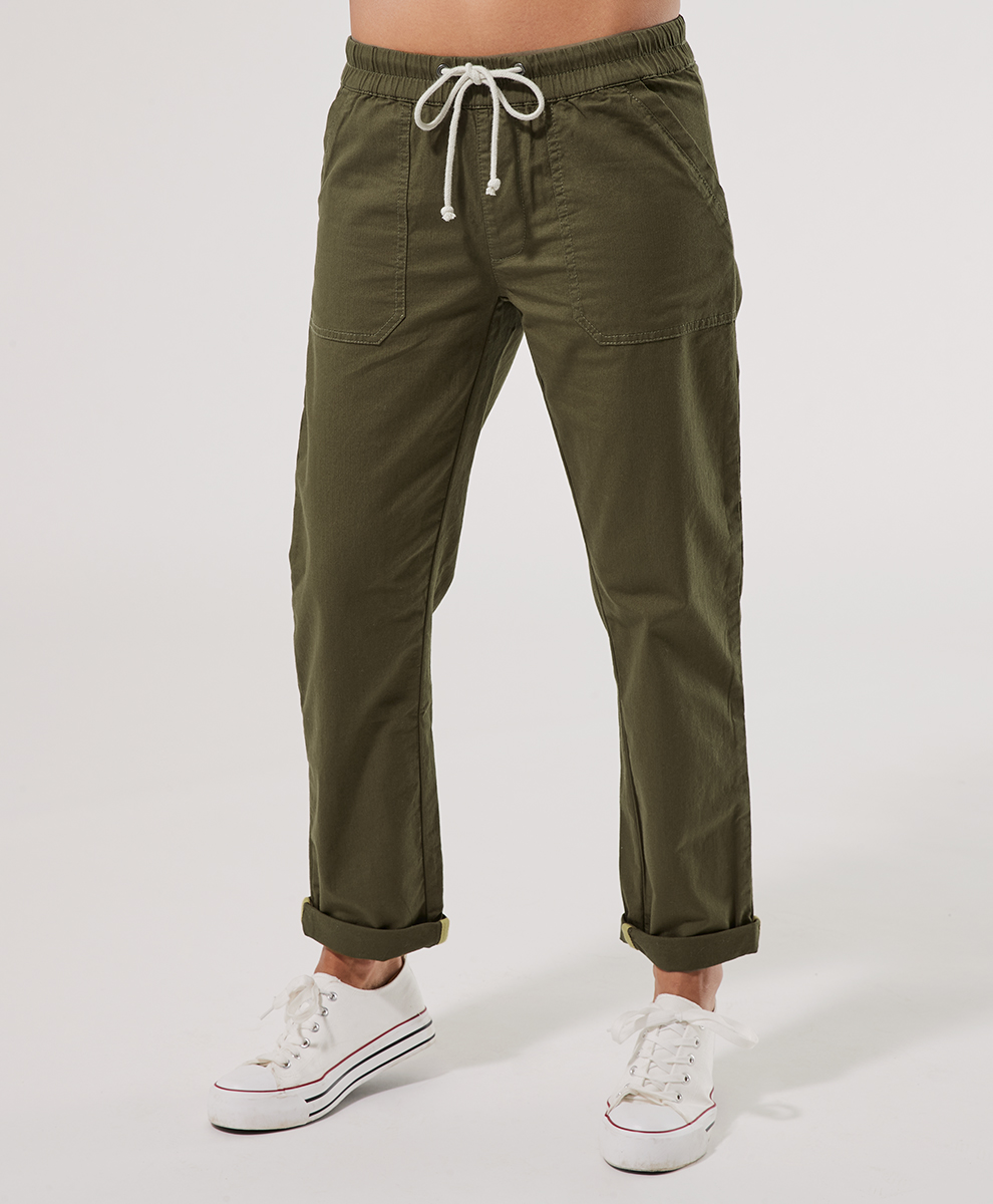 Women's Army Green Woven Twill Roll Up Pant by Pact Apparel