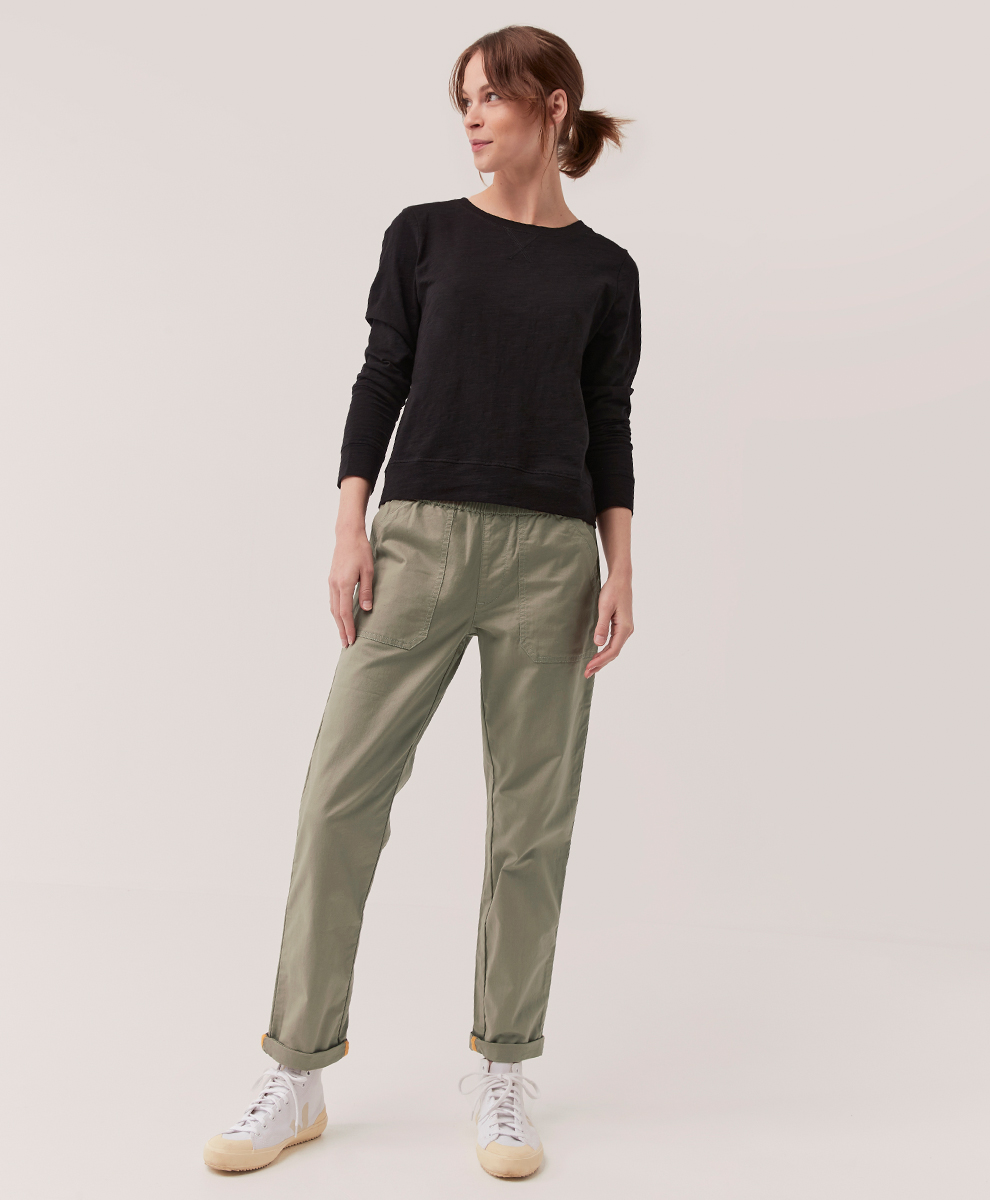 Women's Mink Grey Woven Twill Roll Up Pant by Pact Apparel