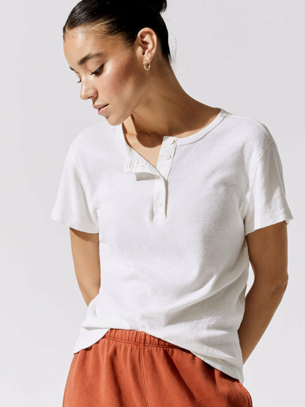 Re/done 60s Short Sleeve Henley - Vintage White